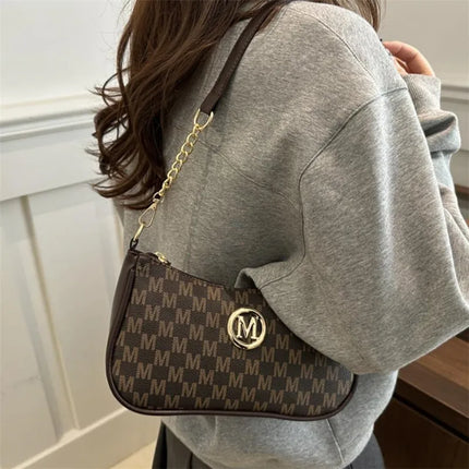 Vintage M Letter Crossbody Bag PU Leather Shoulder Messenger Tote Handbag Purse