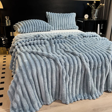 Cozy Stripe Flannel Throw Blanket Waterproof Sofa Bed Cover