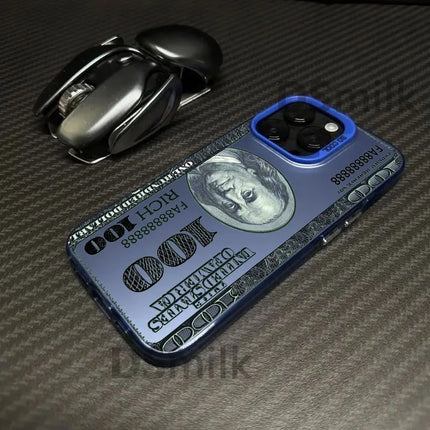 OKEYWOW iPhone dollar design case with laser-etched PC and TPU shockproof cover for iPhone 11 to 16 Pro Max XR XS.