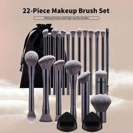 ProBlend 22-Piece Makeup Brush Set with Velvet Bag & Powder Puffs