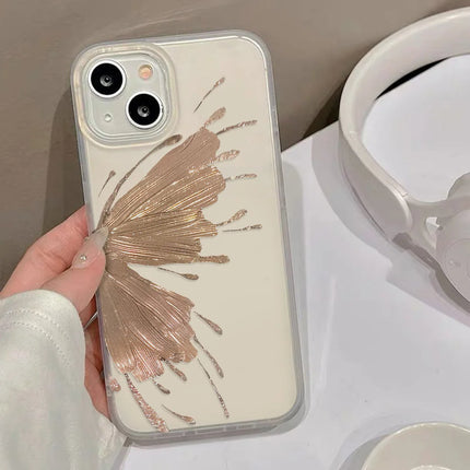 OKEYWOW iPhone gold butterfly TPU clear shockproof case for iPhone 11 to 17 Pro Max Mini Plus, featuring butterfly design and transparent cover.