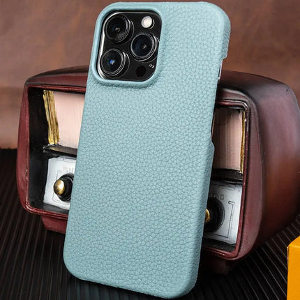 OkeyWOW genuine leather business case for iPhone 12/13/14/15 Pro Max, sleek black protective phone cover with card slots