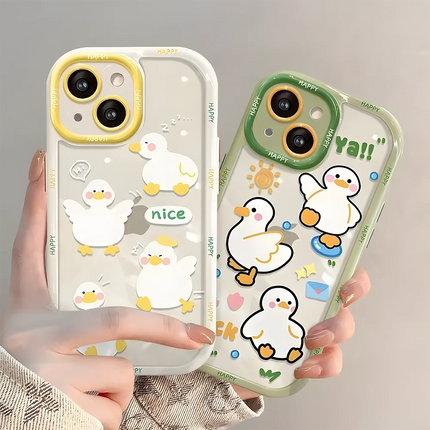 OKEYWOW iPhone cartoon duck shockproof soft case for models 11 to 14 with colorful duck design and soft protective cover.