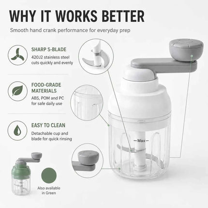 250ml Manual Food Chopper Hand Crank Vegetable & Garlic Processor