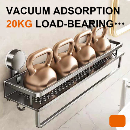 GripMount Bathroom Shelf Aluminum Suction Wall Rack No Drill Toilet Organizer