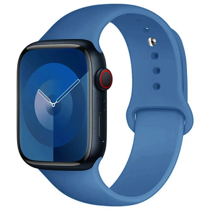 OKEYWOW Apple Watch silicone sport band for Series 9, Ultra, SE, and 3, 45mm, 44mm, 40mm, 38mm models in black.