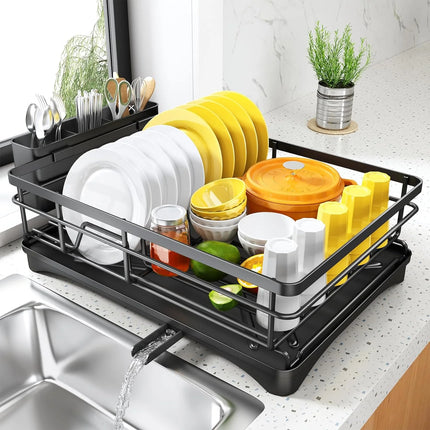 AquaDry Dish Rack Rustproof Drainboard Kitchen Counter Utensil Holder Organizer
