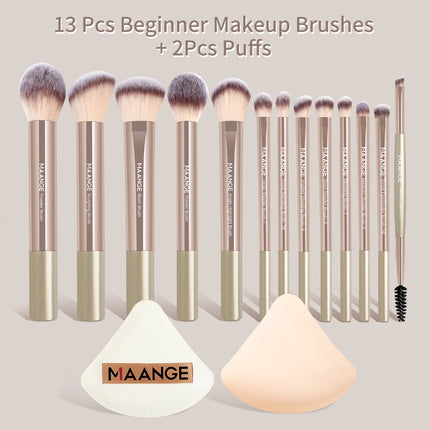 Velora Beauty 13pcs Makeup Brush Set Soft Fluffy Powder Eyeshadow Kabuki Blending with 2 Air Cushion Puffs