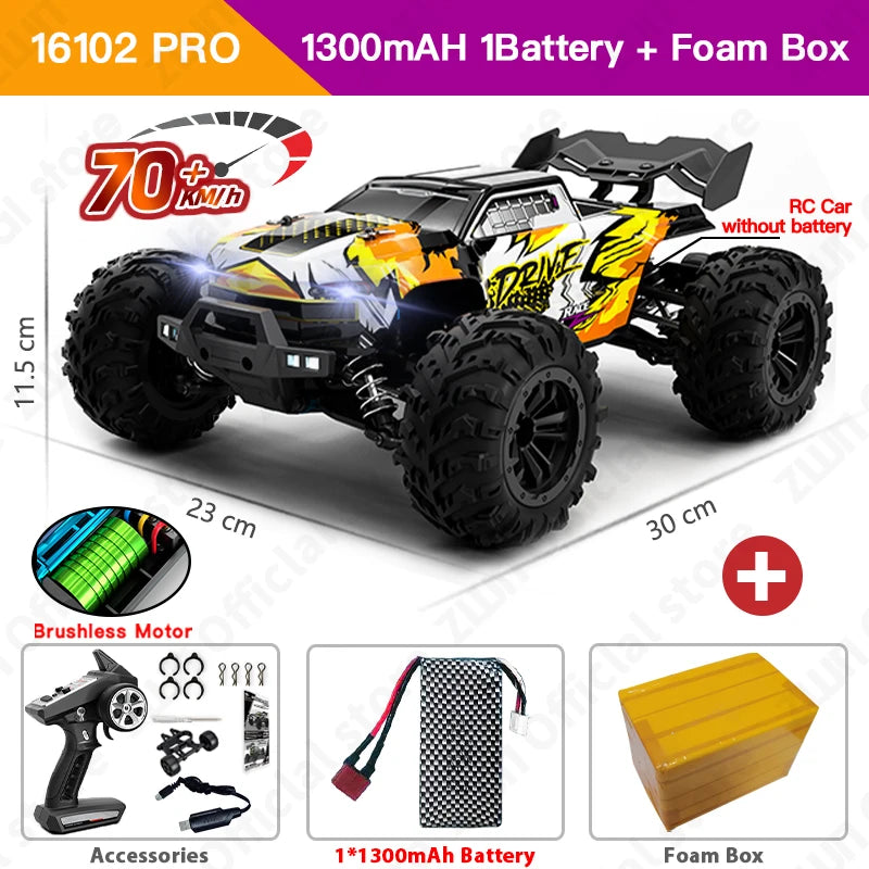 ZWN 1:16 70KM/H Or 50KM/H 4WD RC Car With LED Remote Control Cars High Speed Drift Monster Truck for Kids vs Wltoys 144001 Toys