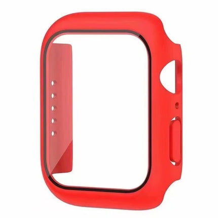 OKEYWOW Apple Watch tempered glass bumper case and screen protector for Series 9 to 4 SE, fits 38mm to 45mm models.