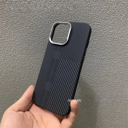 OKEYWOW iPhone 15/16/17 Pro Max carbon fiber plaid MagSafe case with magnetic charging and camera protection, hard cover design