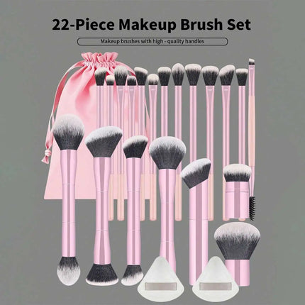 ProBlend 22-Piece Makeup Brush Set with Velvet Bag & Powder Puffs