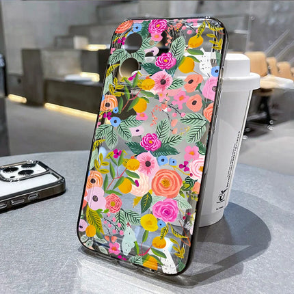 OKEYWOW flower silicone shockproof iPhone case for iPhone 11 to 17, soft cover with colorful floral design