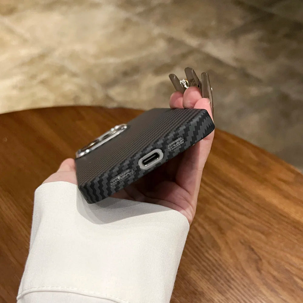 Luxury Carbon Fiber Pattern for Magsafe Magnetic Case for iPhone 15 14 Plus 13 12 11 Pro Max Wireless Charge Hard PC Matte Cover