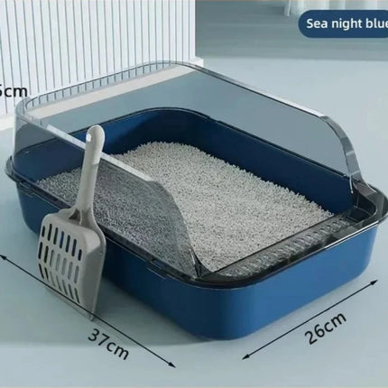 OKEYWOW kitty cat litter box semi-enclosed splashproof pet toilet tray with a removable bedpan for easy cleaning.