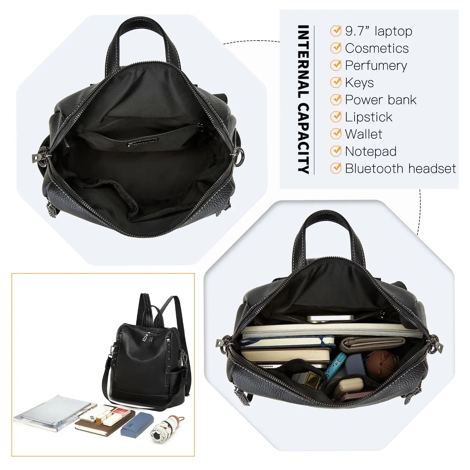 Miss Lulu Women's Anti-Theft PU Backpack, Large Capacity Convertible Shoulder Bag for School, Work, Travel & Daily Use, Multi-Po