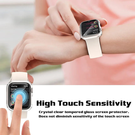 OKEWOW Apple Watch tempered glass bumper case and screen protector for Series 9 to 4, 44mm and 40mm models, sleek protective design
