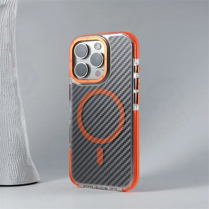 Luxury Carbon Fiber MagSafe Armor Case for iPhone Non-Slip Shockproof Cover