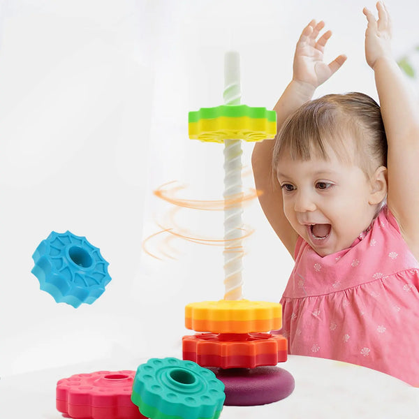 Spinning Rainbow Gears Stacking Toy: Montessori Educational Sensory Toy for Kids, Enhances Motor Skills and Makes for Ideal Gifts