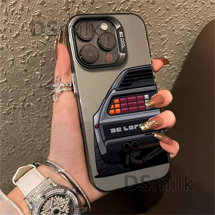 OKEYWOW iPhone JDM car case with laser-etched design, shockproof TPU cover for iPhone models 11 to 16, durable and stylish.