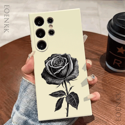Samsung Galaxy soft TPU shockproof case in rose sketch design, OKEYWOW brand for S21, S20 Ultra, Note20, and more smartphones.