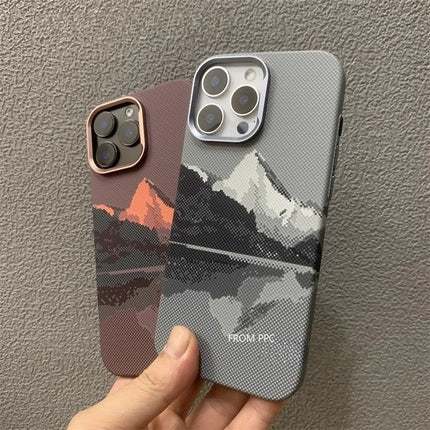 PeakCarbon MagSafe Case for iPhone 17/16/15 Pro Max Mountain Relief Hard PC Lens Frame Cover