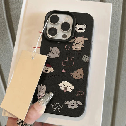 OKEYWOW cartoon dog leather iPhone case, soft shockproof cover for iPhone 11, 12, 13, 14, 15, 16 Pro Max, stylish and protective