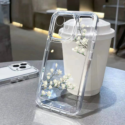 Transparent silicone flower iPhone case by OKEYWOW, shockproof cover for iPhone 12 to 16, featuring aesthetic floral design.