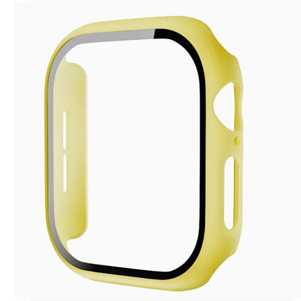 OKEYWOW Apple Watch tempered glass screen protector for Series 10–3, 45mm to 38mm, showing a clear, protective glass covering the watch face.