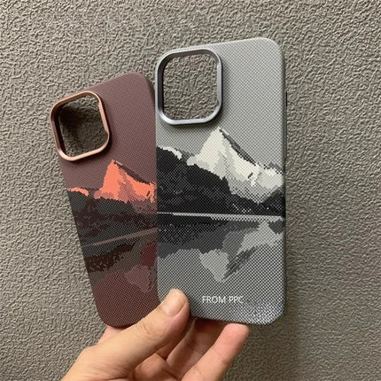 PeakCarbon MagSafe Case for iPhone 17/16/15 Pro Max Mountain Relief Hard PC Lens Frame Cover