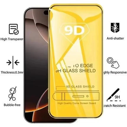 CrystalShield 9D Full Cover Tempered Glass for iPhone 17/16/15/14/13/12/11 Pro Max Screen Protector