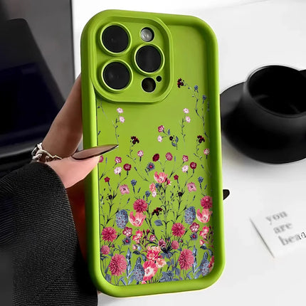Pink and purple flower silicone case for iPhone, shockproof matte cover for iPhone 13, 12, 11 Pro Max, XR, XS, SE by OKEYWOW