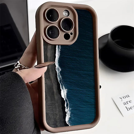 OKEYWOW iPhone Sea Wave Silicone Case for iPhone 12-17 Pro Max and XR XS SE, shockproof cover with ocean wave design.