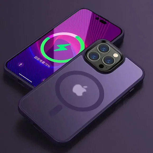 OKEYWOW iPhone MagSafe magnetic matte case with shockproof design for wireless charging on iPhone 11 to 15 Pro Max and Plus models.