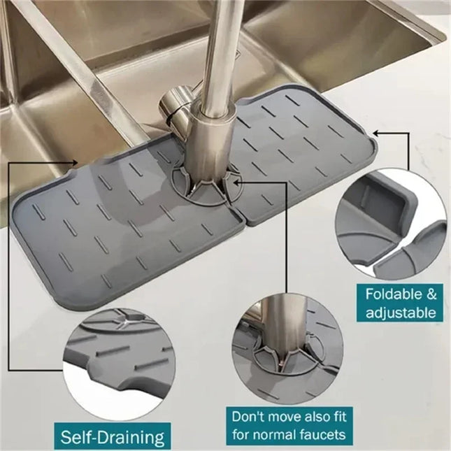 OKEYWOW kitchen silicone faucet mat and sink splash catcher, absorbent pad for countertop drain protection and splash prevention