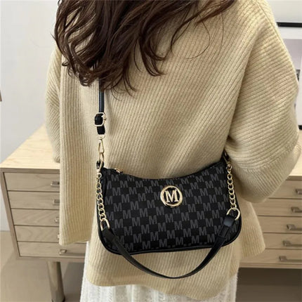 Vintage M Letter Crossbody Bag PU Leather Shoulder Messenger Tote Handbag Purse