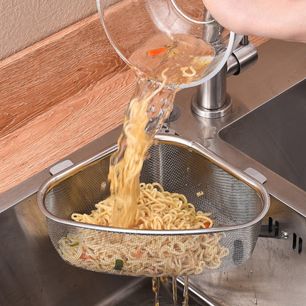TriDrain Sink Basket Stainless Steel Corner Strainer Kitchen Storage Rack
