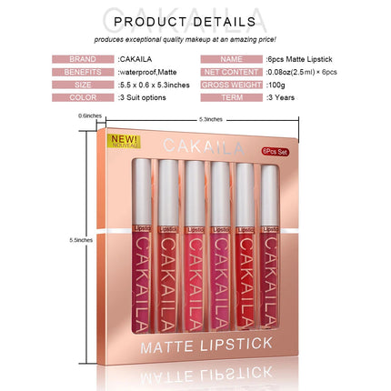 Velora Beauty 6pcs Lip Gloss Set Liquid Matte Velvet Waterproof Long Lasting Lipstick