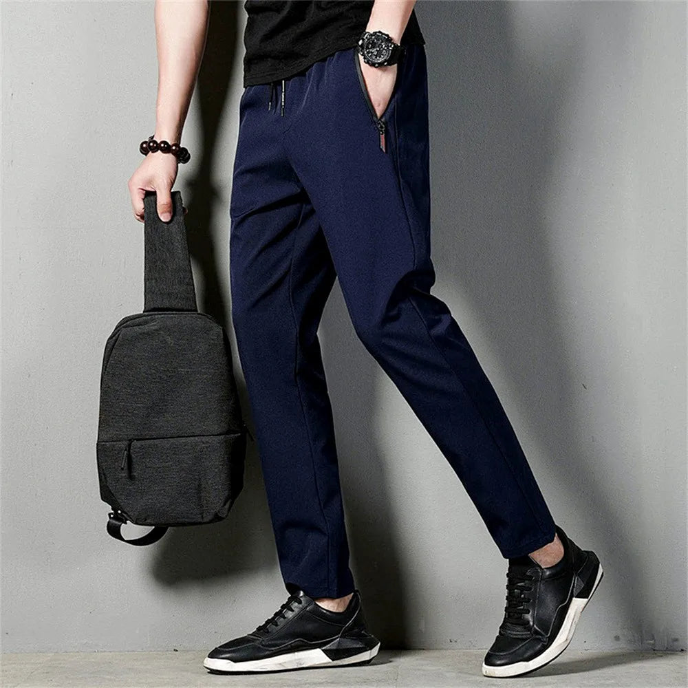 Men's Casual Pants Business Stretch Slim Fit Elastic Waist Jogger Korean Classic Blue Black Gray Male Brand Trousers