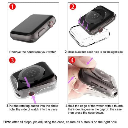 OKEYWOW Apple Watch TPU bumper case and screen protector for 40mm to 49mm Series 11-4 SE, showing protective design and fit.