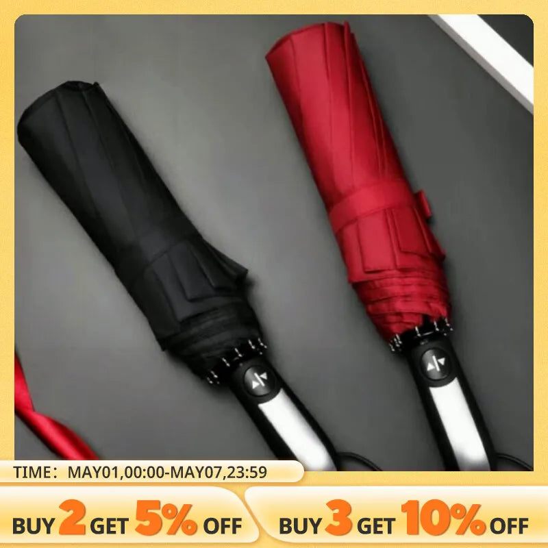 Automatic Folding Vinyl Umbrella, Ten-Bone Umbrella Is Strong, Windproof and Rainproof, Large Umbrella for Business Use