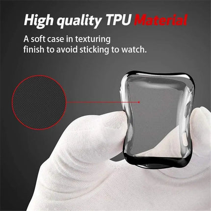 Apple Watch silicone bumper case and screen protector by OKEYWOW for Series 9, 8, 7, SE, 44mm, 40mm, 41mm, 38mm, 45mm, 49mm.