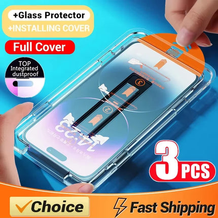Samsung 8K Dust-Free Tempered Glass Screen Protector for Galaxy S22 Ultra FE and A series, shown on a smartphone with a clear edge.