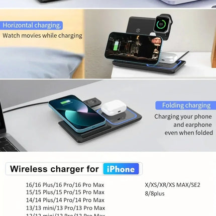 FoldMate 3in1 30W Wireless Charging Station for iPhone 17–12 Pro Max Watch AirPods Fast Dock