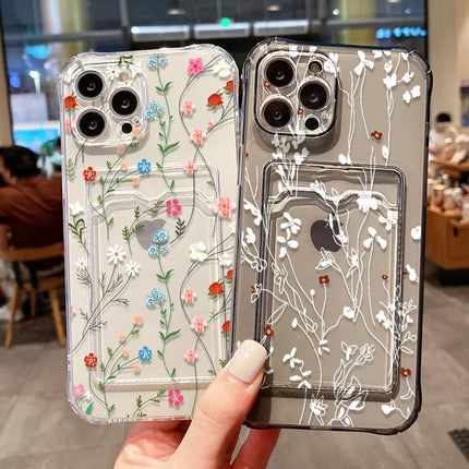 OKEYWOW flower wallet iPhone case with card slot for iPhone 12 to 16, soft cover with floral design, protective and stylish.
