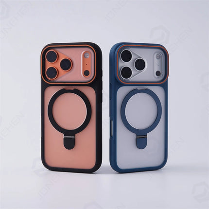 Matte Translucent MagSafe Case for iPhone 17/16/15/14/13/12 Pro Max Ring Stand Shockproof Cover