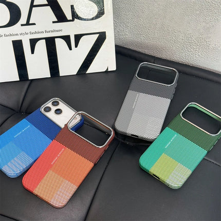 OkeyWOW iPhone 15 Pro Max carbon fiber color clash MagSafe hard PC shockproof bumper case showing textured black and colorful accents.