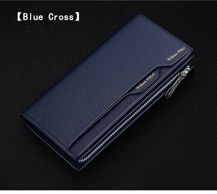 WilliamPOLO Male Genuine Leather Wallets Men Wallet Credit Business Card Holders Fashion Mobile Phone Bag Zipper Purse Handbag