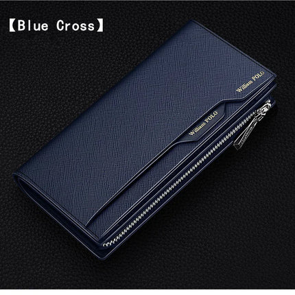 OKEYWOW WilliamPOLO men's genuine leather wallet with zipper, card holder, phone bag, and purse for business or everyday use.