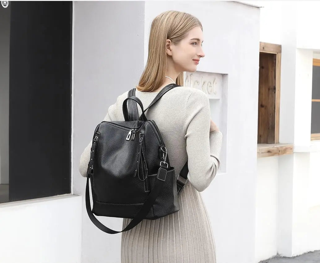 Miss Lulu Women's Anti-Theft PU Backpack, Large Capacity Convertible Shoulder Bag for School, Work, Travel & Daily Use, Multi-Po